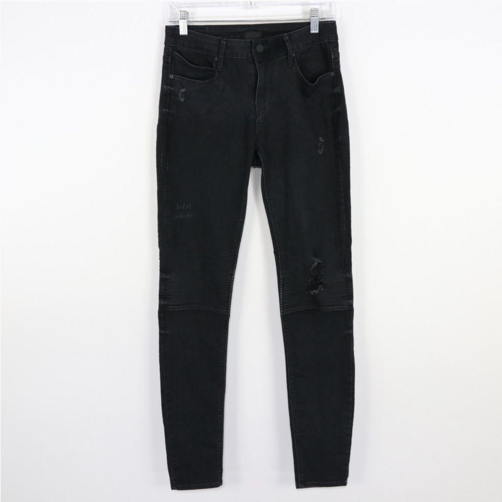 RtA Skinny Moto Jeans Womens W27 L31 Black Distressed Stretch Denim